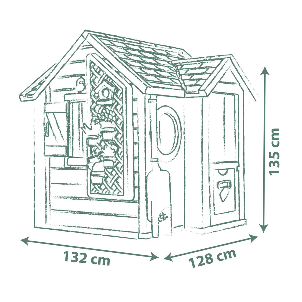 Maison de jardin enfant Garden House avec jardinière treillis mangeoire à oiseaux récupérateur d'eau plastique recyclé 132x128,5x135 cm