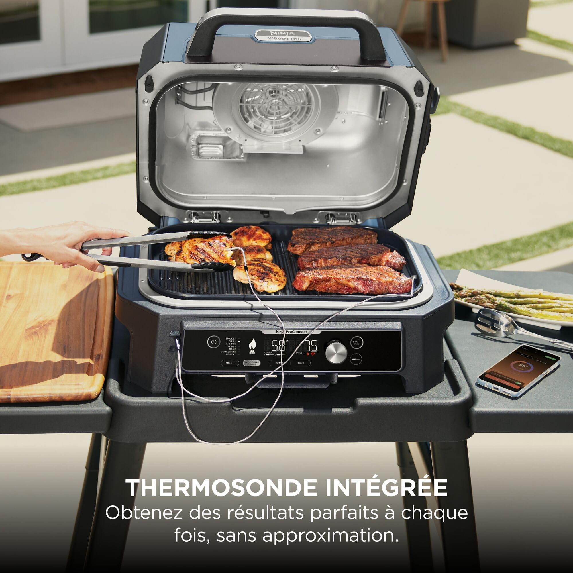 Barbecue électrique et fumoir Woodfire Pro Connect XL OG901EUAMZ 7 fonctions avec contrôle application 2 sondes grille housse et accessoires