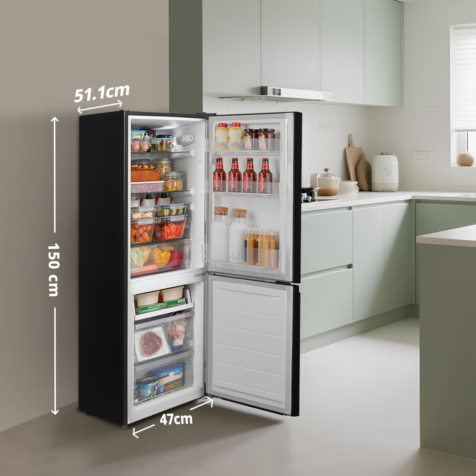 Réfrigérateur congélateur RCB169DK2(E) 150 cm 174L Low Frost contrôle température réglable éclairage LED congélateur inférieur noir