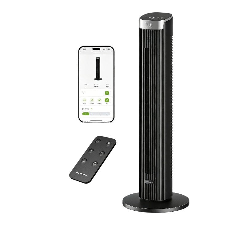 Ventilateur colonne HTF1001 91 cm silencieux 23 dB oscillation 90° 4 vitesses 4 modes minuterie 12h avec télécommande