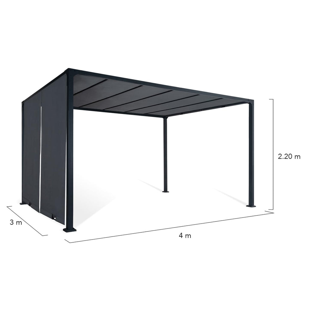 Pergola de jardin coulissante 3 x 4 m structure acier toile polyester 160 g/m² gris anthracite