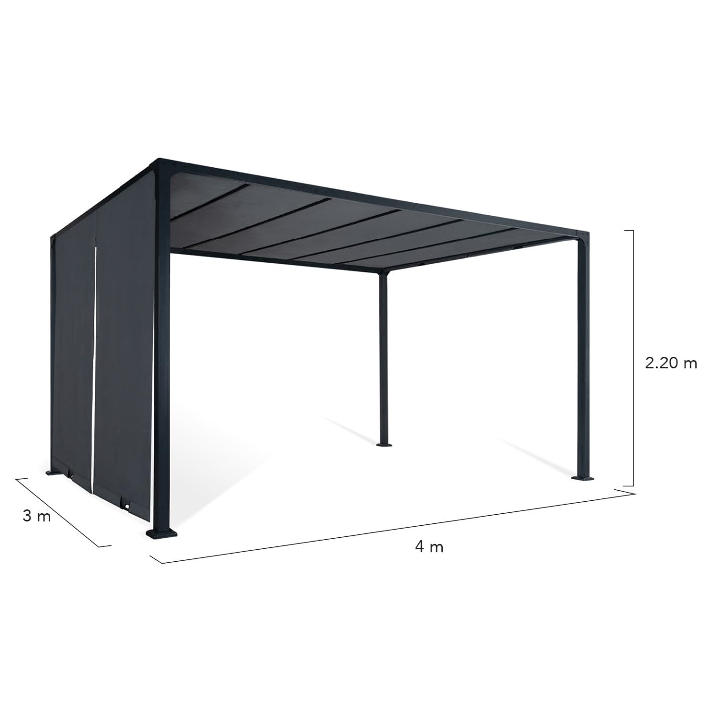 Pergola de jardin coulissante 3 x 4 m structure acier toile polyester 160 g/m² gris anthracite