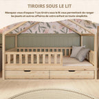 Lit cabane enfant Crazy House 190x90 cm en bois de pin avec tiroirs de rangement barrière de sécurité sommier inclus