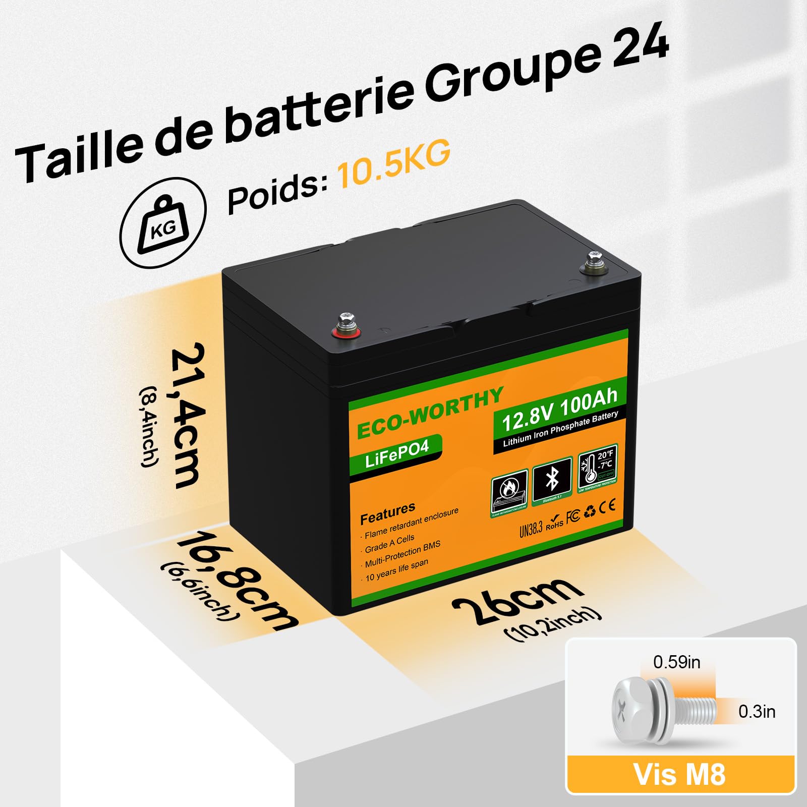 Batterie lithium LiFePO4 12V 100Ah Bluetooth avec BMS protection basse température camping-car bateau énergie solaire