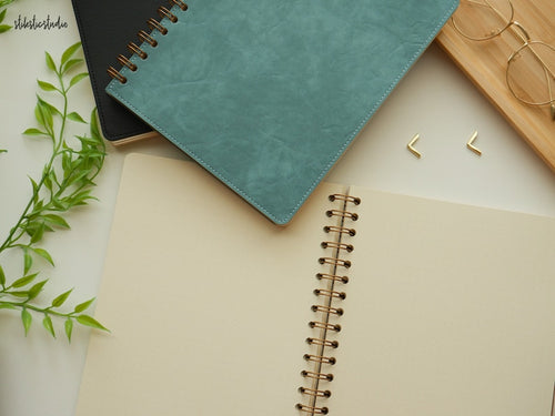 Cahier à spirales blanc couverture souple cuir PU 7x9 po ou 8,5x11 po 180 ou 280 pages