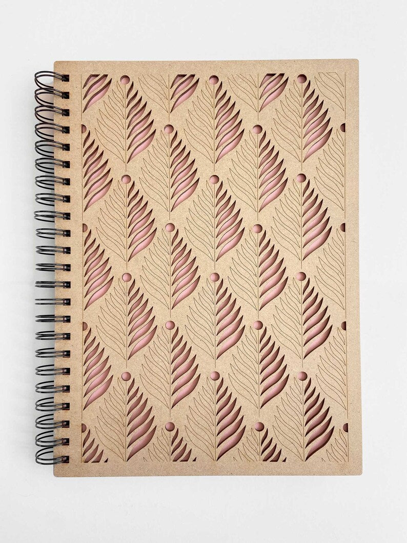 Album de scrapbooking A4 en bois gravé motif feuille de fougère