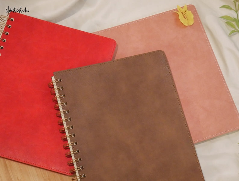 Cahier à spirales blanc couverture souple cuir PU 7x9 po ou 8,5x11 po 180 ou 280 pages