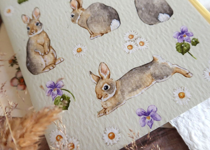 Carnet de notes A6 lapins fleurs printemps, papier recyclé, 60 pages