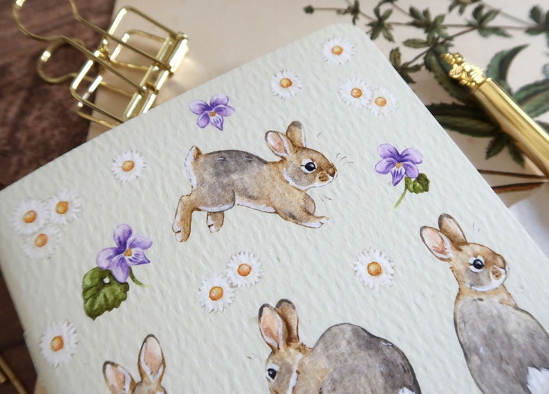 Carnet de notes A6 lapins fleurs printemps, papier recyclé, 60 pages