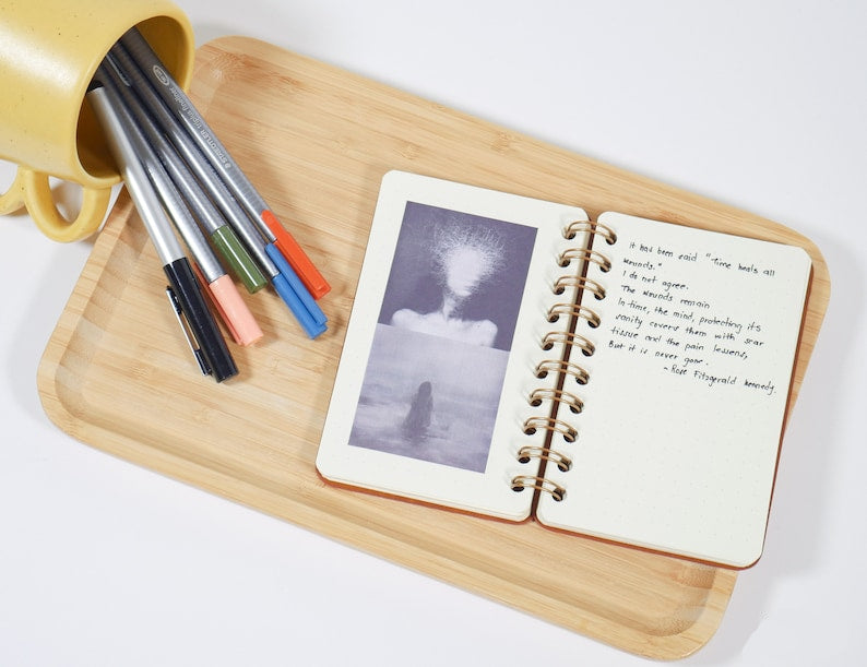 Cahier à spirales beige en cuir PU A5 B6 3,5x5,5 pouces 180 pages