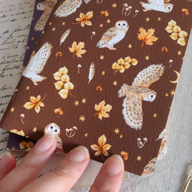 Carnet de notes A6 - Chouettes effraies en automne - 3 coloris