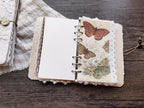 Carnet à feuilles mobiles A6/A5 avec couverture en tissu blanc crème et motif dentelle papillon – Bloc-notes rechargeable