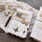 Carnet à feuilles mobiles A6/A5 avec couverture en tissu blanc crème et motif dentelle papillon – Bloc-notes rechargeable