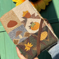 Protège-carnet A5 en patchwork et broderie (motif de fruits d'automne)
