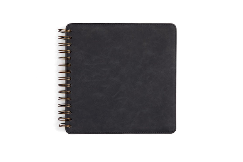 Carnet de notes à spirales en cuir PU couverture rigide carré 8,3 x 8,3 pouces noir