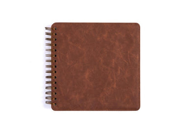 Carnet de notes carré marron à spirales, couverture rigide en cuir PU, papier ligné, ligné large, quadrillé, ordinaire, 8x8 pouces
