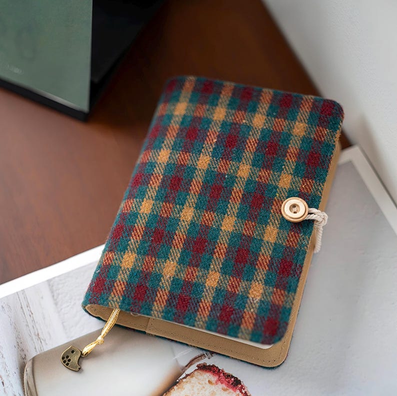 Bloc-notes portable en tissu à carreaux rétro A6 A5, carnet de notes à anneaux avec feuilles mobiles