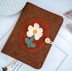 Cahier à carreaux en laine vintage A5 A6, journal fleurs tricotées main, couverture rigide en tissu