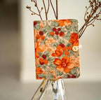 Carnet notes A5 A6 floral velours côtelé fait main, pages lignées quadrillées blanches kraft