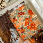 Carnet notes A5 A6 floral velours côtelé fait main, pages lignées quadrillées blanches kraft