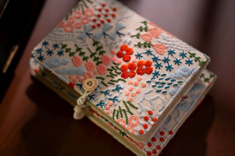 Carnet de notes brodé floral A5 A6 – Papier de haute qualité, couverture en tissu brodé
