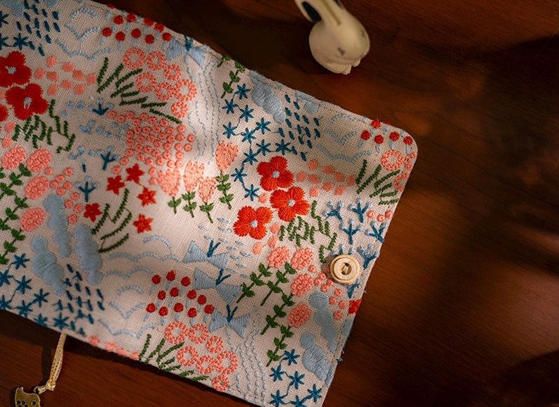 Carnet de notes brodé floral A5 A6 – Papier de haute qualité, couverture en tissu brodé