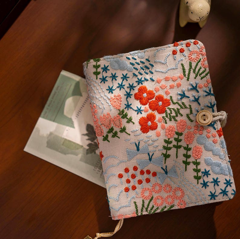 Carnet de notes brodé floral A5 A6 – Papier de haute qualité, couverture en tissu brodé