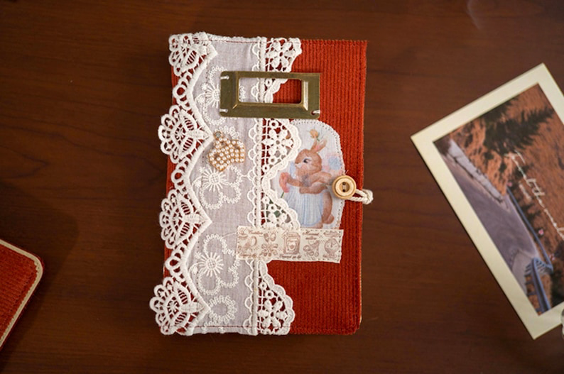Journal brodé lapin en dentelle : carnet de notes en tissu A5 A6