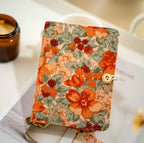 Carnet notes A5 A6 floral velours côtelé fait main, pages lignées quadrillées blanches kraft