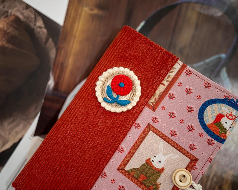 Carnet de notes en velours côtelé A5 A6 avec fleurs au crochet