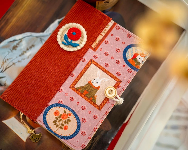 Carnet de notes en velours côtelé A5 A6 avec fleurs au crochet