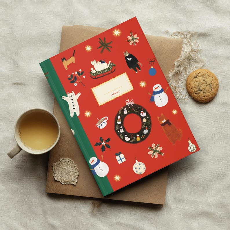 Carnet de notes Noël à couverture rigide - Journal ligné A5, papeterie festive