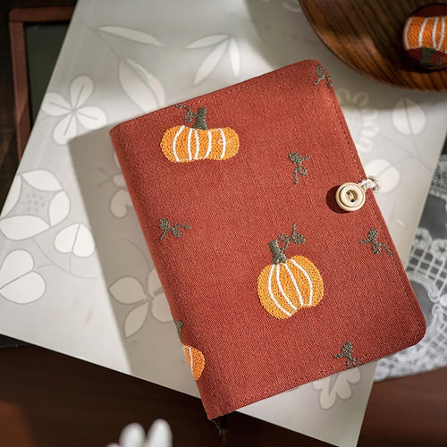 Cahier brodé citrouille A5 A6, bloc-notes en tissu avec pages mobiles ou reliées