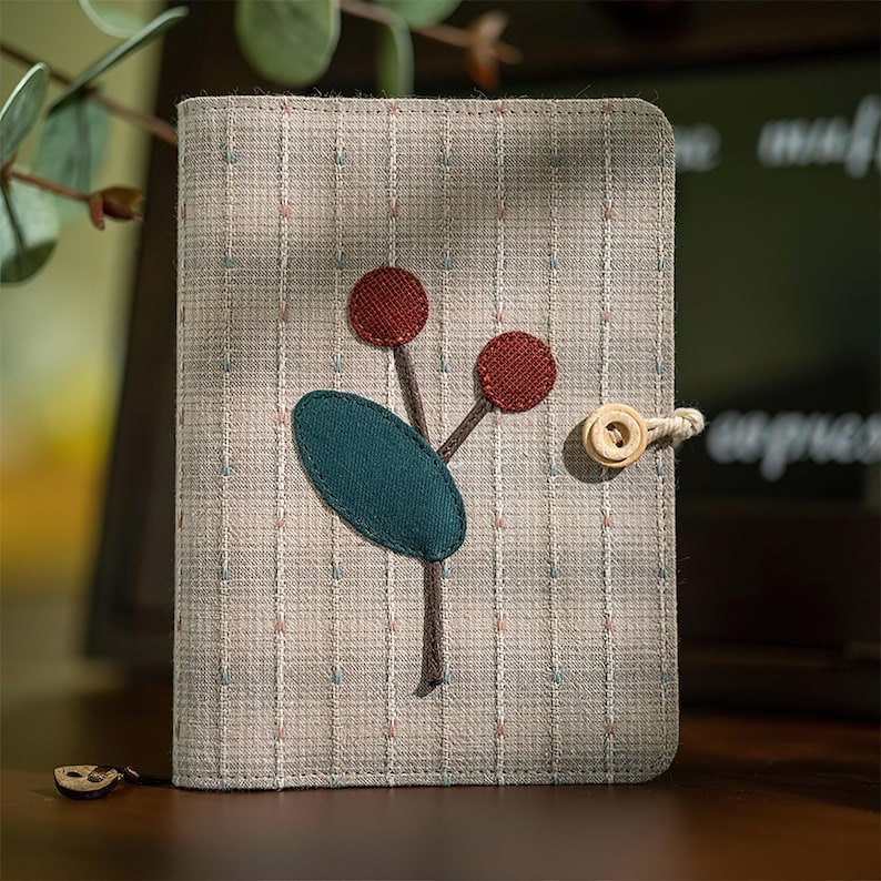 Carnet brodé main A5 A6 en tissu patchwork | Journal à couverture brodée