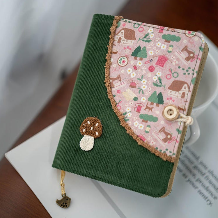 Journal A5 A6 en Velours Côtelé, Reliure à Feuilles Mobiles ou Métallique, Champignon