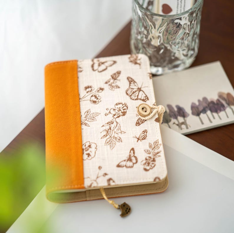 Carnet de notes A6 A5 vintage, journal à couverture rigide en tissu brodé, insert remplaçable, papillon, reliure anneaux