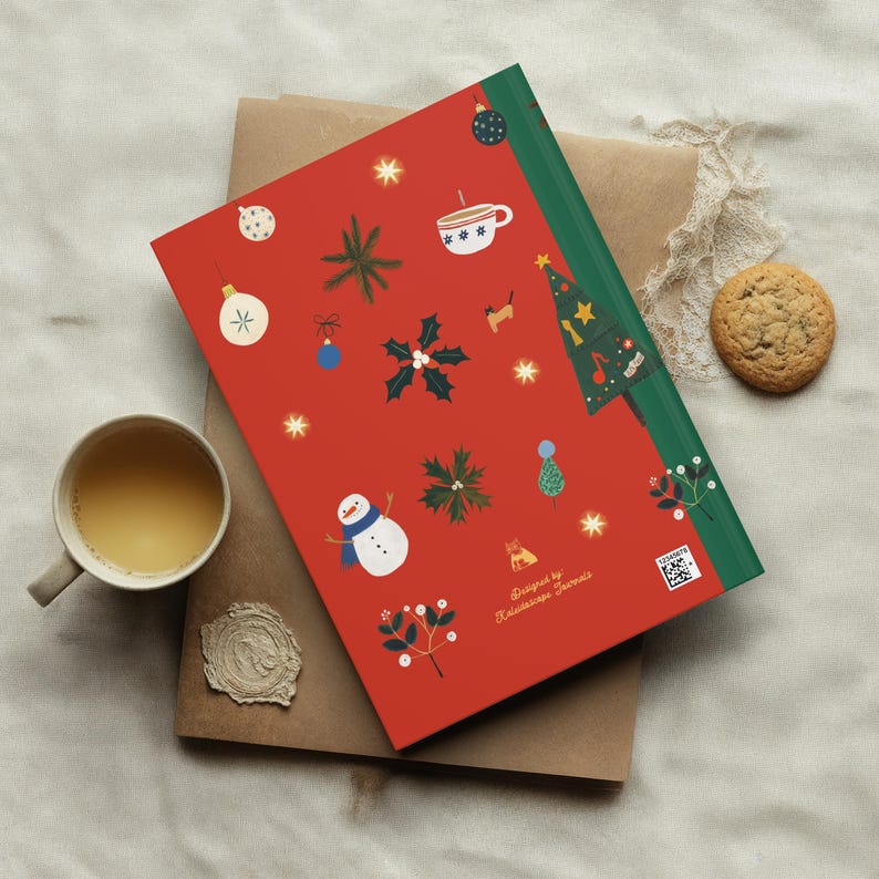 Carnet de notes Noël à couverture rigide - Journal ligné A5, papeterie festive