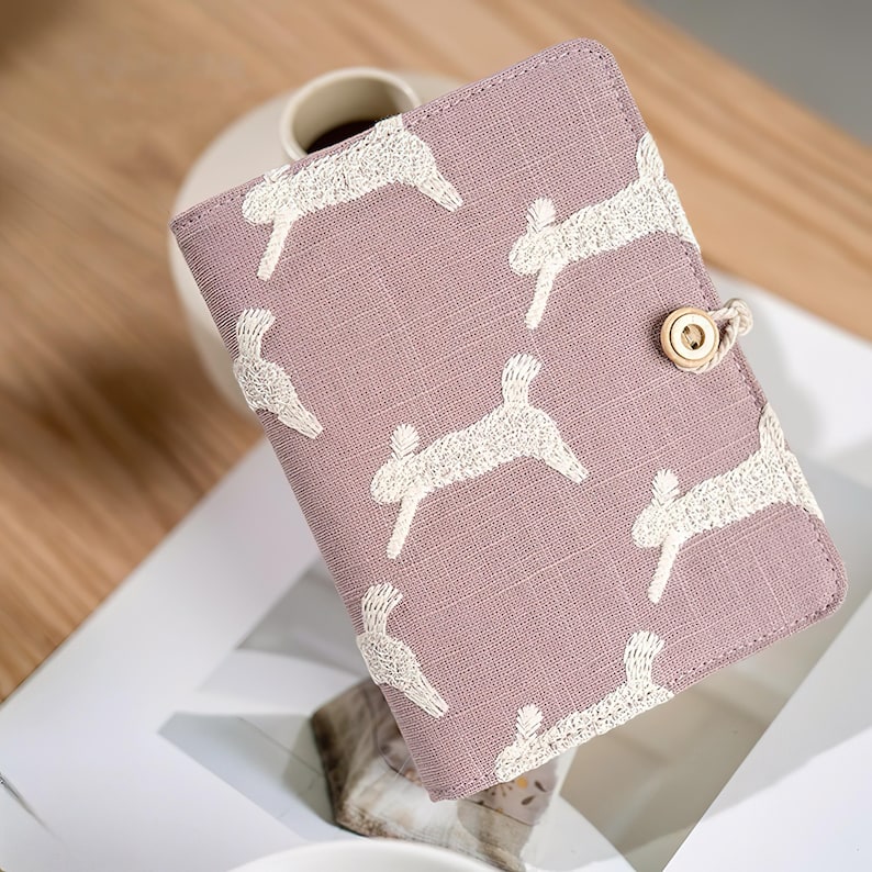 Carnet brodé main en coton et lin A5 A6 avec lapin, intercalaires rechargeables, classeur économique