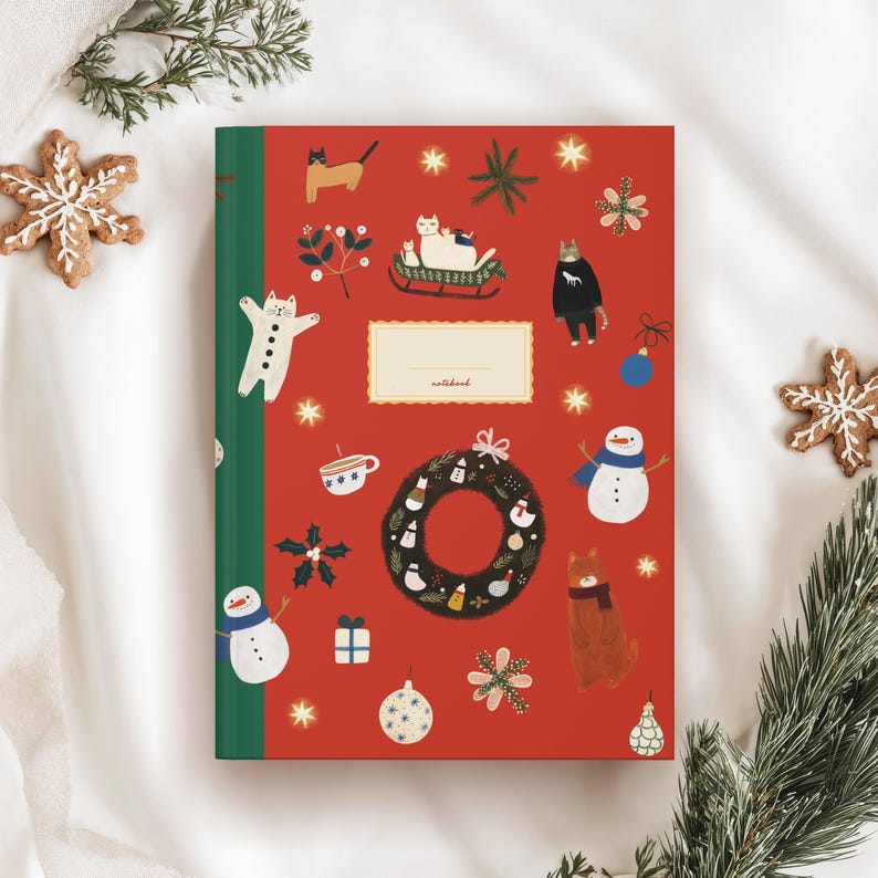 Carnet de notes Noël à couverture rigide - Journal ligné A5, papeterie festive