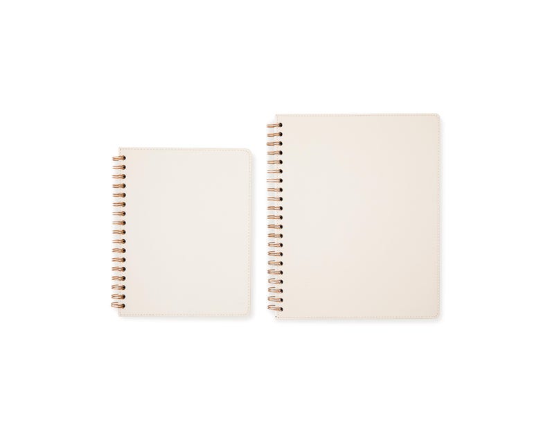 Cahier à spirales blanc couverture souple cuir PU 7x9 po ou 8,5x11 po 180 ou 280 pages