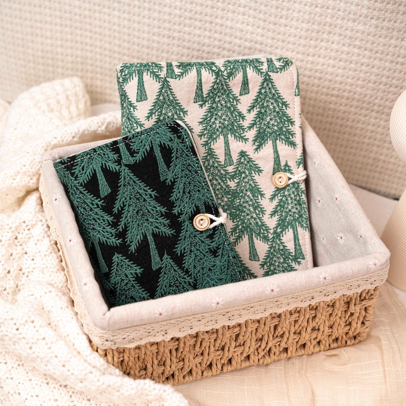 Carnet de Voyage Brodé Forêt A5/A6 Portable, Bloc-Notes en Tissu Fait Main