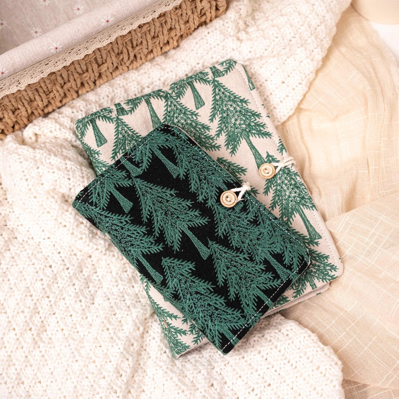 Carnet de Voyage Brodé Forêt A5/A6 Portable, Bloc-Notes en Tissu Fait Main
