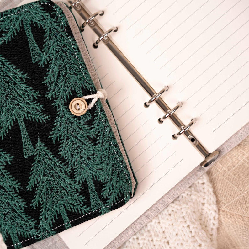 Carnet de Voyage Brodé Forêt A5/A6 Portable, Bloc-Notes en Tissu Fait Main