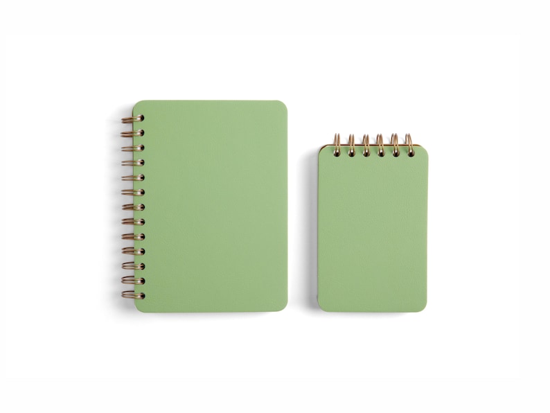 Cahier à spirales vert couverture souple PU 3,5x5,5", 5x7", 180 pages, reliure supérieure ou latérale