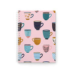 Cahier à spirale motif tasse à café rose, 128 pages lignées 90g, carnet de notes quotidien