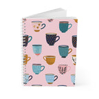 Cahier à spirale motif tasse à café rose, 128 pages lignées 90g, carnet de notes quotidien
