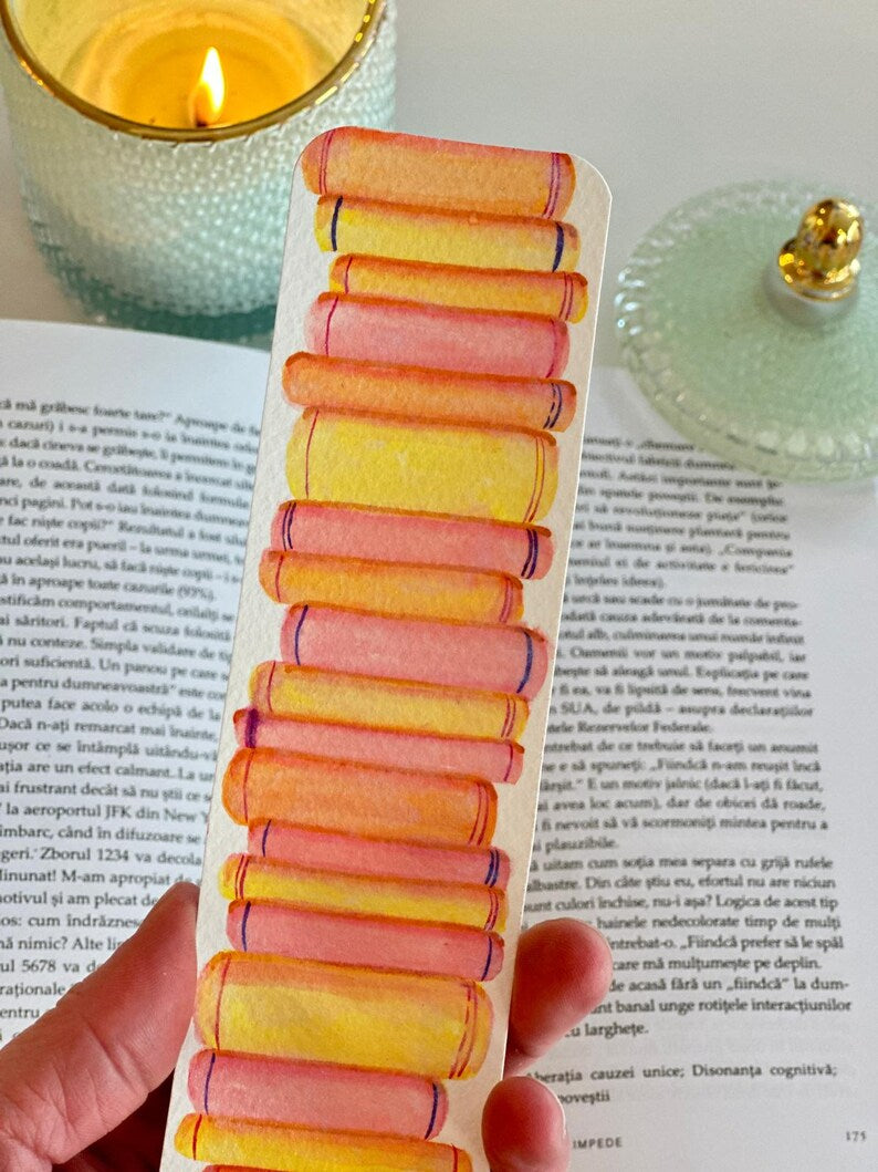 Marque-page Bûche de lecture peint à la main – Pile de livres aquarelle