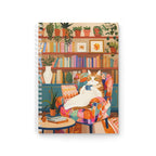 Cahier à spirale chat orange confortable avec coin lecture, 128 pages lignées, 90g