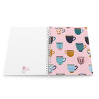 Cahier à spirale motif tasse à café rose, 128 pages lignées 90g, carnet de notes quotidien