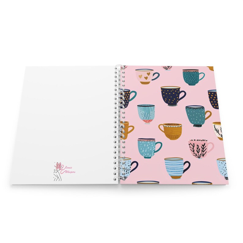 Cahier à spirale motif tasse à café rose, 128 pages lignées 90g, carnet de notes quotidien